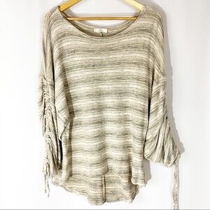 Hummingbird Oversized Striped Ruched Sleeve Tunic Top